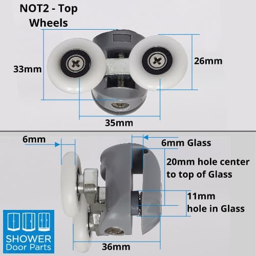 NOT2 top dimensions Shower Door Parts