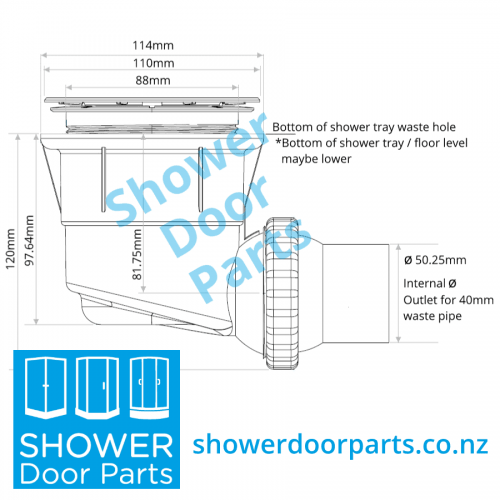dimensions of Easy Clean shower waste ShowerDoorParts